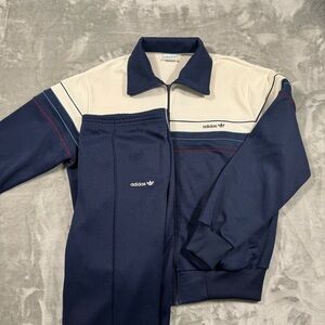 Vintage Adidas Trefoil Taiwan Track Suit 70s 80s Size Large Navy Blue White
